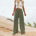 thumbnail image 5 of Womens Linen Pants 2025 Summer Casual Loose Wide Leg Palazzo Pants Smocked High Waist Flowy Beach Trousers Outfits, 5 of 5