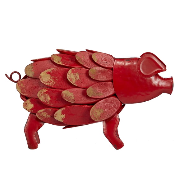 CWR Wholesale 13.5" Red Unique Animalistic Wood Chipped and Metal Long Pig