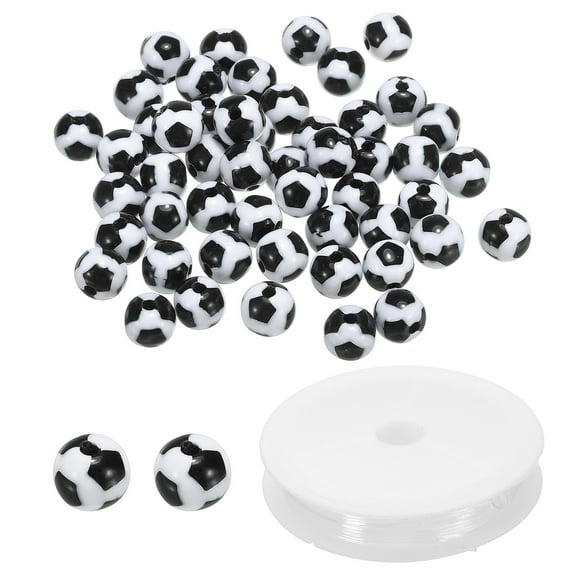 Uxcell 12mm Sports Ball Beads Acrylic Football Beads with 4.4 Yard Elastic Rope Black White 50 Pack