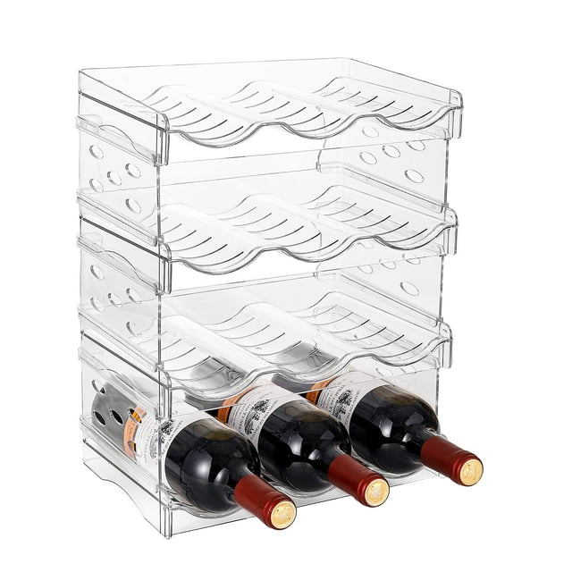Paquete de 4 soportes apilables para botellas de vino y agua, soporte independiente para botellas de vino y nevera, soporte de plástico para botellas de agua, capacidad para 12 botellas
