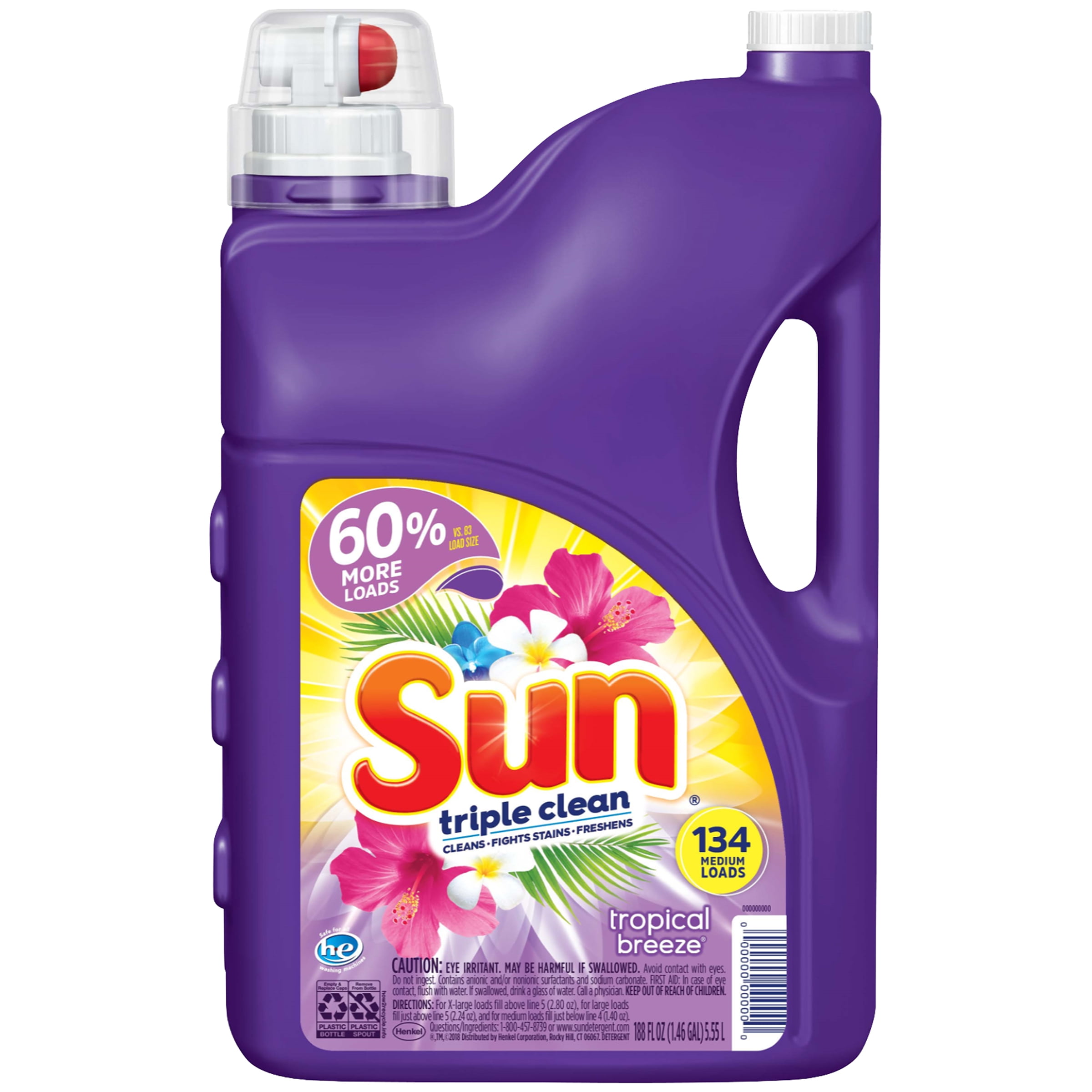 Sun Tropical Breeze, 134 Loads, Liquid Laundry Detergent, 188 fl oz