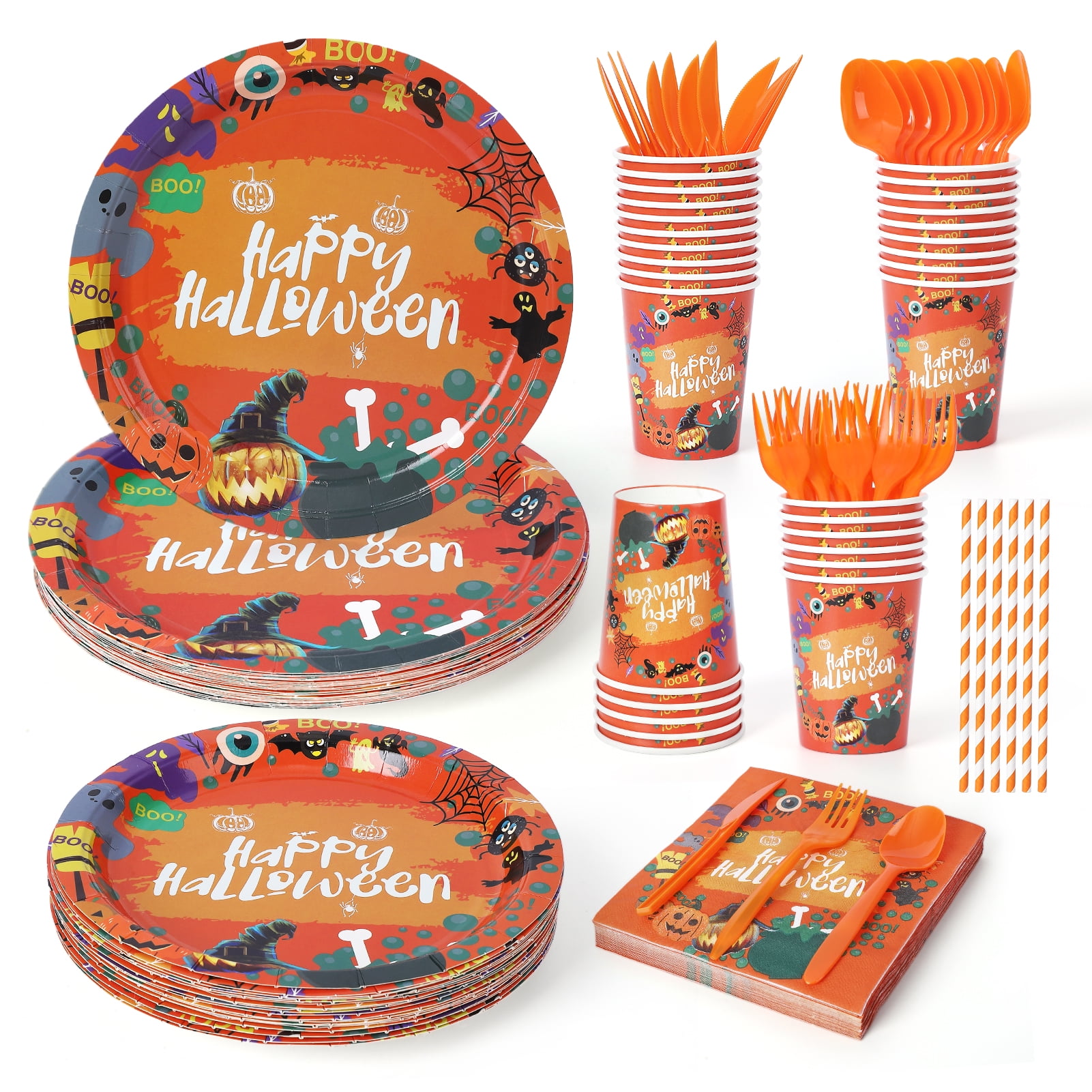 GOGRANT Halloween Party Plate Set 200pcs Disposable Halloween Party