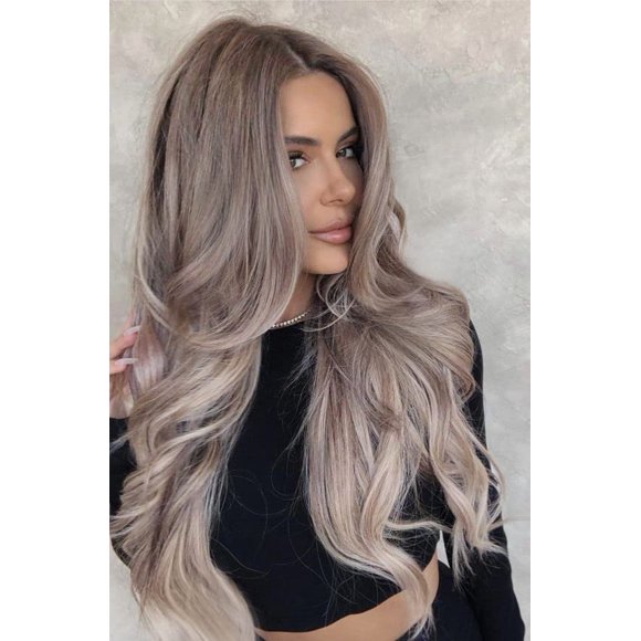 AmPm Sandy Blonde Wigs with Bangs, Ombre Brown Hair Beach Blonde Wig for Women, Synthetic Glueless Wig Natural Straight Layered Bang Wig 20 inch AmPm-220