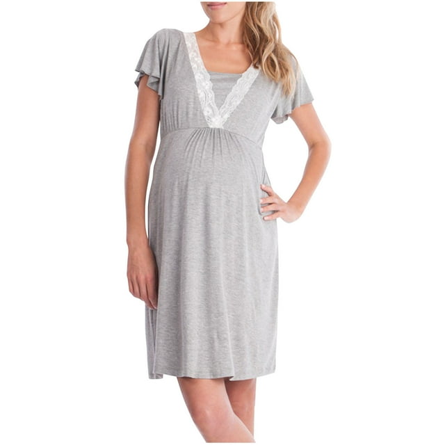 TopLLC Robe à Manches Courtes à Col Rond Vêtements d'Accouchement pour Femmes Enceintes Vêtements d'Allaitement Ouverts à Manches Courtes Jupes pour Femmes Enceintes Robes à Manches Courtes à Col Rond Robe pour Femmes Enceintes