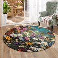 Small Multicolour Rug Small Round Rug 3ft, Spring Floral Non-Slip Area Rug for Bedroom ...