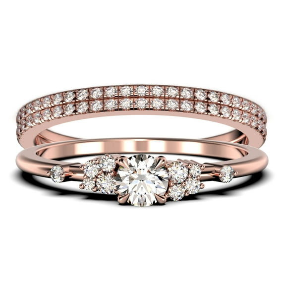 Salt And Pepper Minimalist 1.75 Carat Round Cut Diamond Moissanite Engagement Ring, Dainty Wedding Ring in 10k Solid Rose Gold, Promise Ring, Anniversary Ring, Trio Set, Matching Band