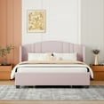 thumbnail image 3 of Queen Size Platform Bed With Wing Headboard 4 Storage Drawers Sturdy Support Slats Upholstered Queen Bed Frame For Bedroom Living Room Guest Room, 3 of 9