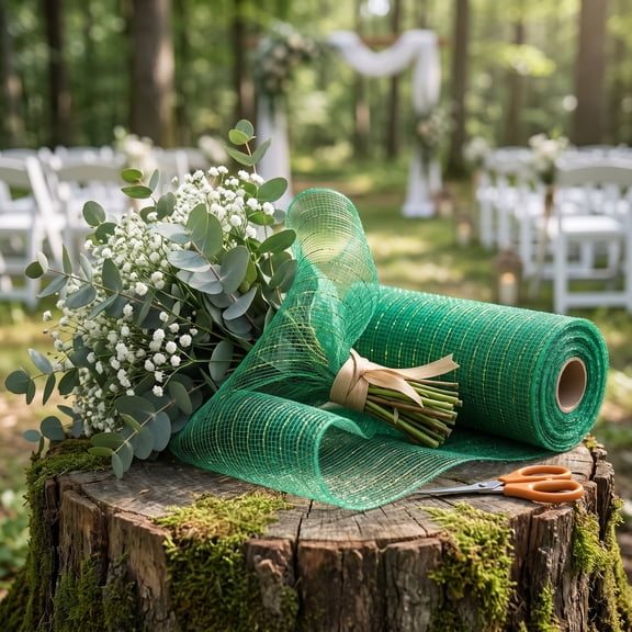 1 Roll Deco Mesh Ribbon 6INx30FT Metallic Foil Mesh Rolls for Wreath, Craft Mesh Ribbon Roll for Easter Christmas Party Wedding Home Decor DIY Craft Projects and Gift Wrapping