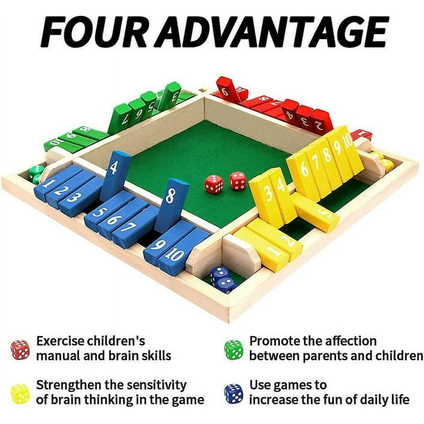 Shut The Box Juego De Mesa De Madera Para 6 Jugadores – Tablero Plegable Con 12 Dados, Ideal Para Aprender Matemáticas Y Jugar En Familia