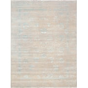 Pasargad Home Transitional Collection Hand Knotted Bsilk & Wool Area Rug, 9' 0" X 11'10", Silver/Aqua