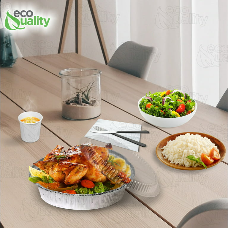 100 Pack] 9 Inch Disposable Round Aluminum Foil Take-Out Pans with Plastic  Lids Set - Disposable Tin Containers, Perfect for Baking, Cooking, Catering,  Cake Pans, Parties, Restaurants by EcoQuality 