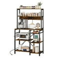 SUPERJARE Bakers Rack with Power Outlet, Kitchen Coffee Bar with Wire Basket and Storage Shelves