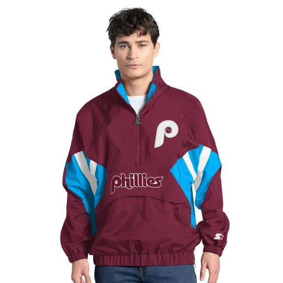 Men's-Starter  Burgundy Philadelphia Phillies Cooperstown Chief Half-Zip Pullover