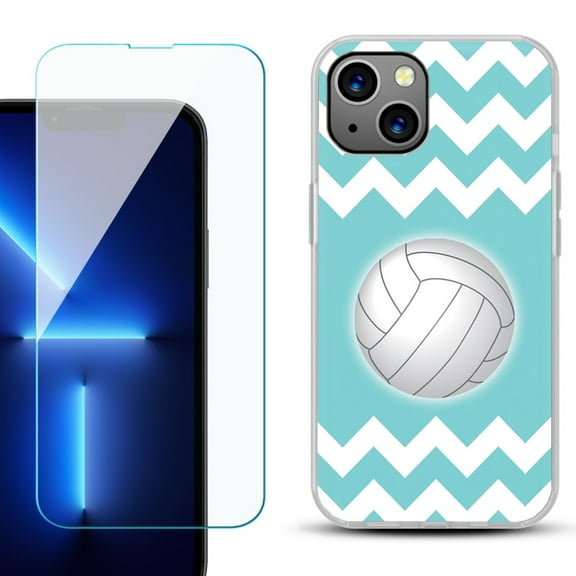 OneToughShield ® for iPhone 15 Fashion Phone Case, with Tempered Glass Screen Protector - Chevron/Volleyball