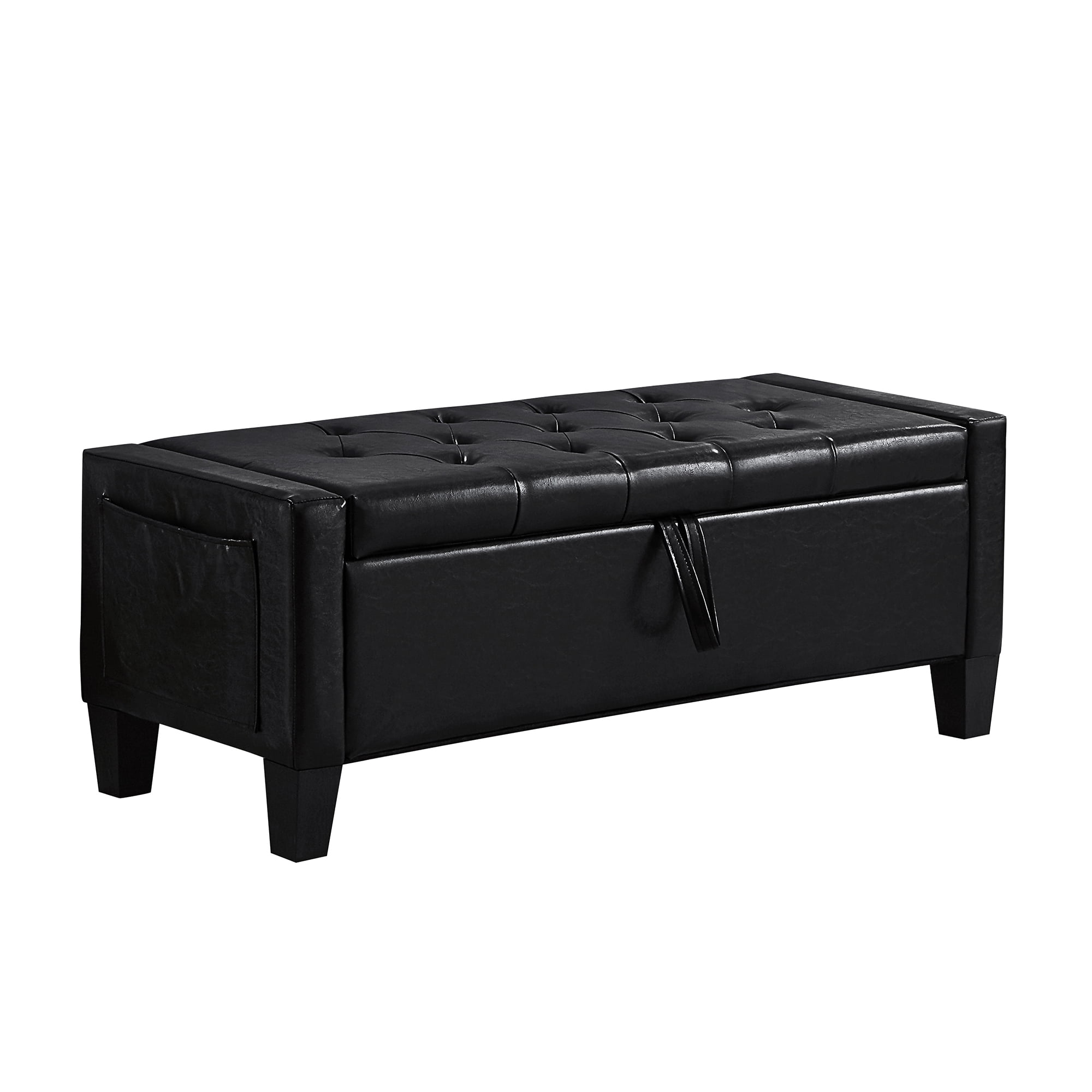 Dtwnek Modern Storage Ottoman with Wood Frame, PU Upholstered Storage Bench for Bedroom, Living Room, Black