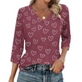 thumbnail image 1 of Ounisa T-Shirts à Manches 3/4 pour Femmes Col en V Manches Raglan Chandail Imprimé Décontracté Tendance Printemps Été Mode Hauts P-2TG, 1 of 6