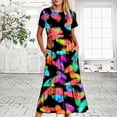 thumbnail image 1 of Jusqu'à 65 % de Réduction! Robes d'Été Mode pour Femmes 2024 Grande Taille Décontractée Manches Courtes Col Rond Robe Fluide à Étages Robe de Plage avec Poches Imprimé Plumes, 1 of 6