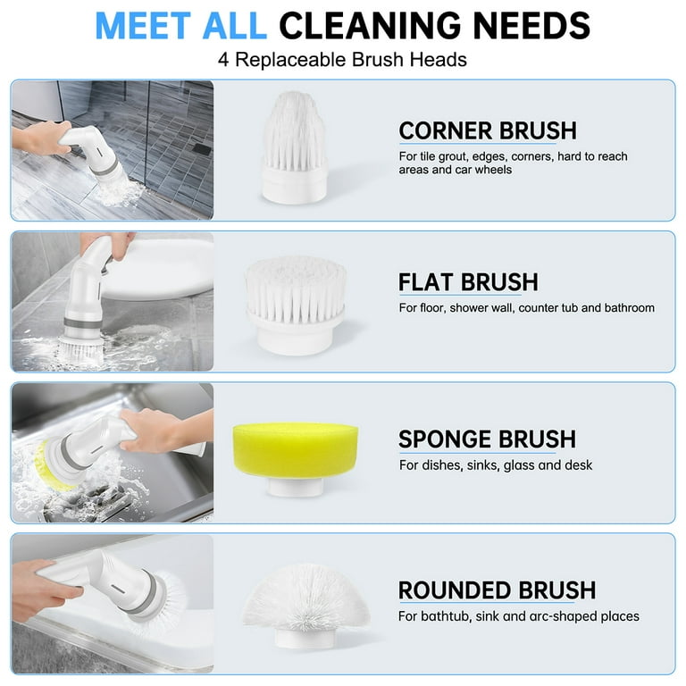 Electric Spin Scrubber for Bathroom, Scrubber Cleaning Brush, Shower  Scrubber with Long Handle, Power Scrubber Brush for Tub, Floor, Car Wheel,  Tile Cleaning, 5 Replaceable Brush Heads 