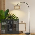 thumbnail image 3 of Lighting Fixtures Arc Floor Lamps for Living Room with 3 Color Temperatures, Black Standing Lamp with Remote & Dimmable LED Bulb, Rattan Boho Floor Lamp, Farmhouse Tall Lamp for Bedroom, Over Couch A, 3 of 9