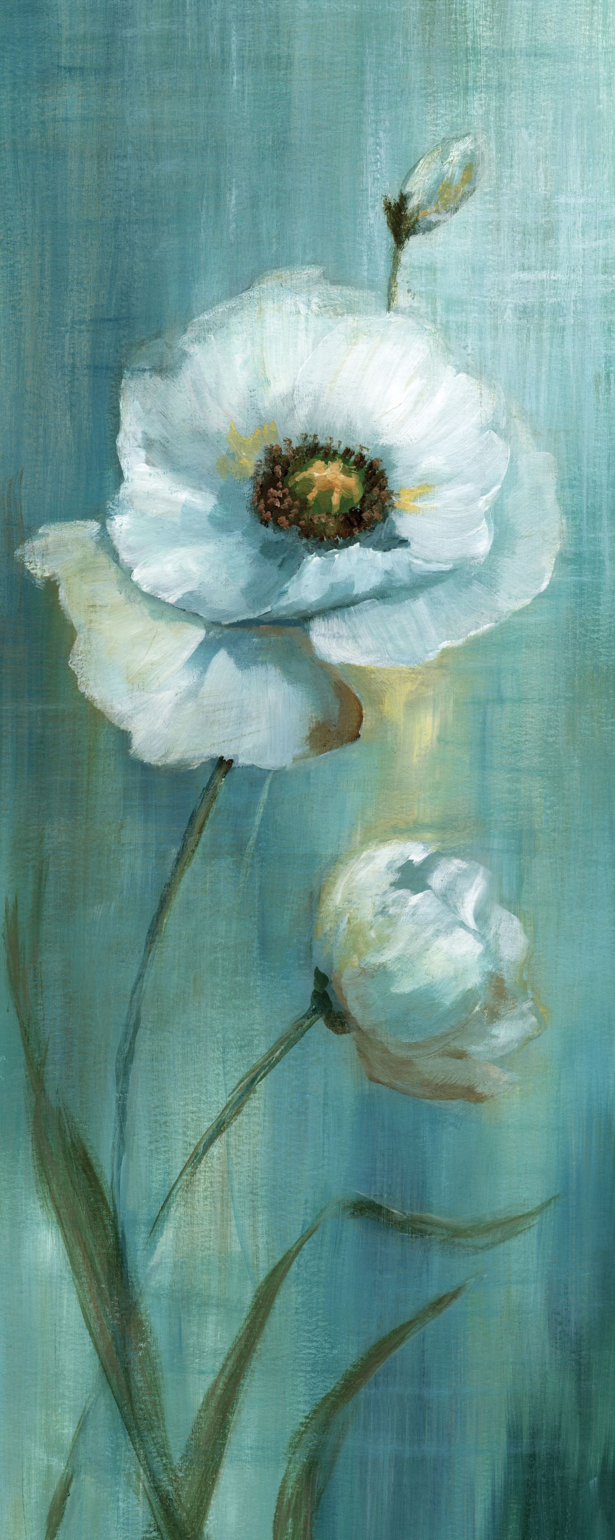 Forest Blossoms 7.5'' x 19.5'' Green-White Canvas Wall Art Print, by Prinz (Set of 2)
