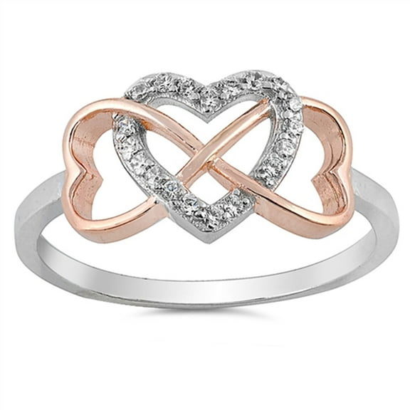 CHOOSE YOUR COLOR Rose Gold-Tone White CZ Heart Infinity Ring .925 Sterling Silver Female Size 4