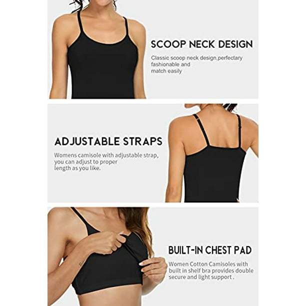 Orrpally Women Cotton Camisole Shelf Bra Cami Tank Tops Adjustable  Spaghetti Strap Tank Top 3-Pack Black/White/Pink S