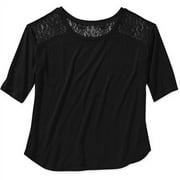 Juniors Plus Lace Back Scoop 3/4 Sleeve Top