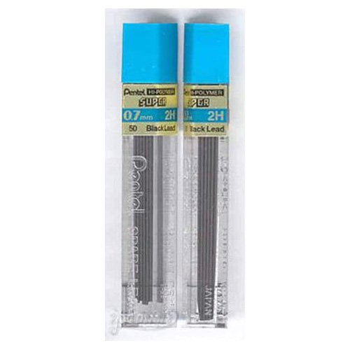 2 PACK: Pentel Super Hi-Polymer Lead Refill .7mm Medium, 2H, 12 Pcs of Lead/Tube