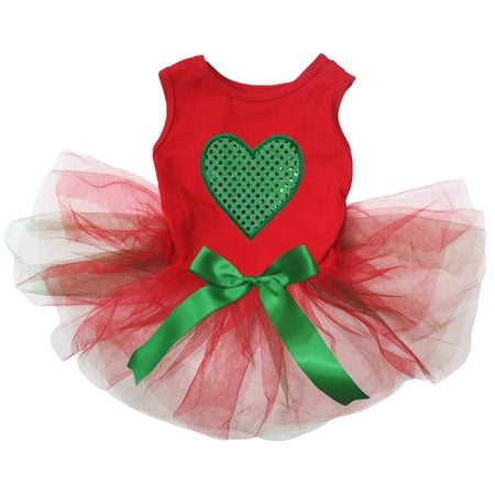 Petitebelle Green Sequins Heart Puppy Dog Dress (Black/Green Floral Medium)