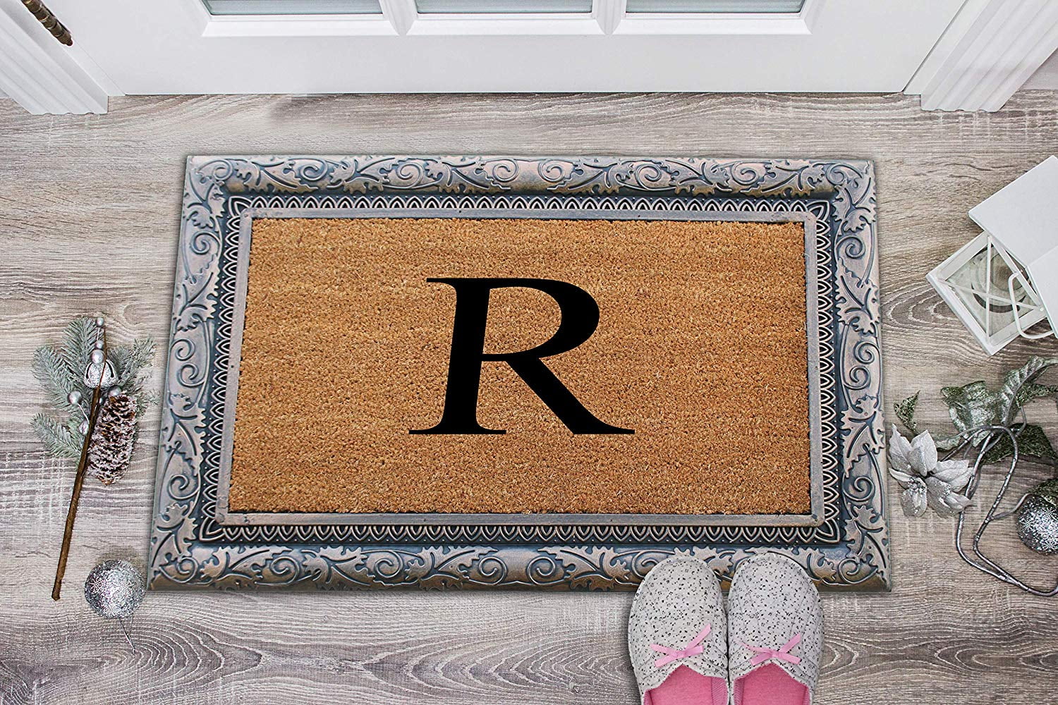 A1HC First Impression Rubber and Coir Albena 24" X 36" Bronze Finished Heavy Duty Monogrammed Doormat