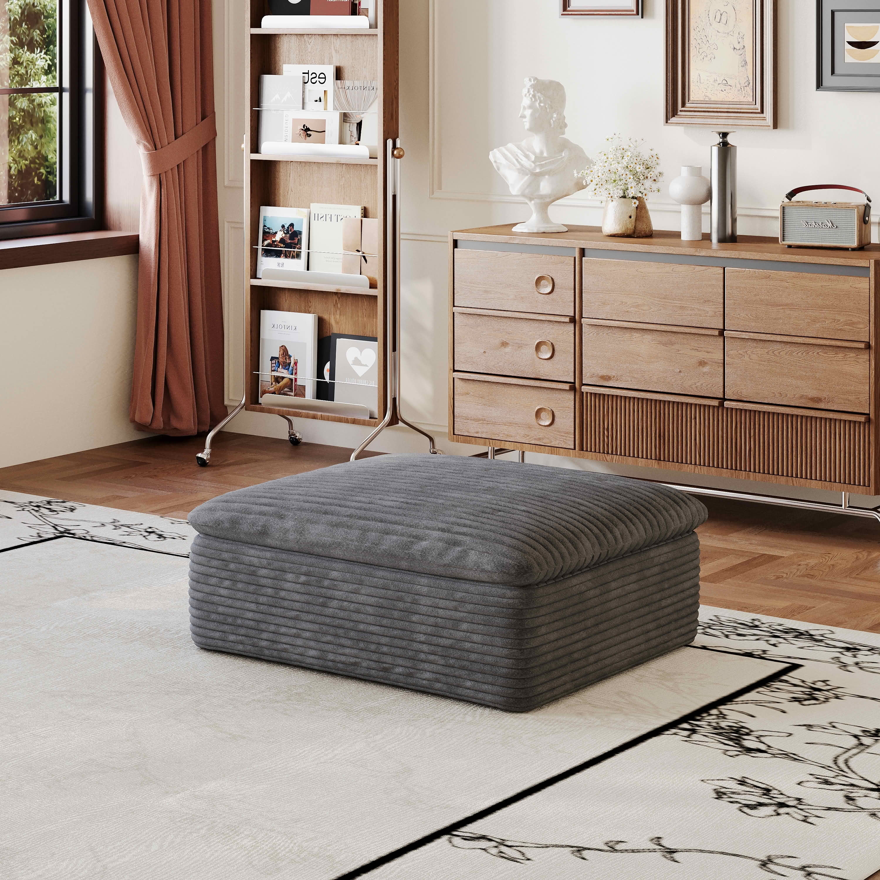 MAYEERTY Modular Middle Seat with Ottoman, Soft Plush Sponge Leisure Combination, Compressed Design Movable Furniture for Indoor Use