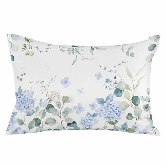 Sage Green Leaf Blue Floral Watercolor Throw Pillow Cover, Pillowcase Protectors with Zipper, Breathable Decorative Lumbar Pillow Case Cover, Pillow Shams for Couch Sofa 12x20Inch