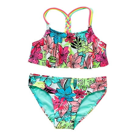 

Printed Chest Guick-drying Swimsuit Ruffled Summer Front Children s Girls Split Girls Swimwear