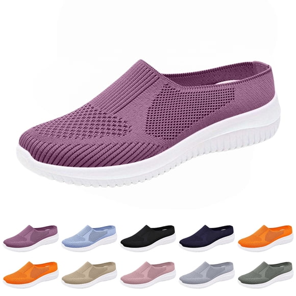 longantii Orthopedic Dress Shoes for Women Arch Support Non Slip Slip on Running Shoes Lightweight Mesh Stretch Work Shoes Soft 2026 Foam Shoes Purple