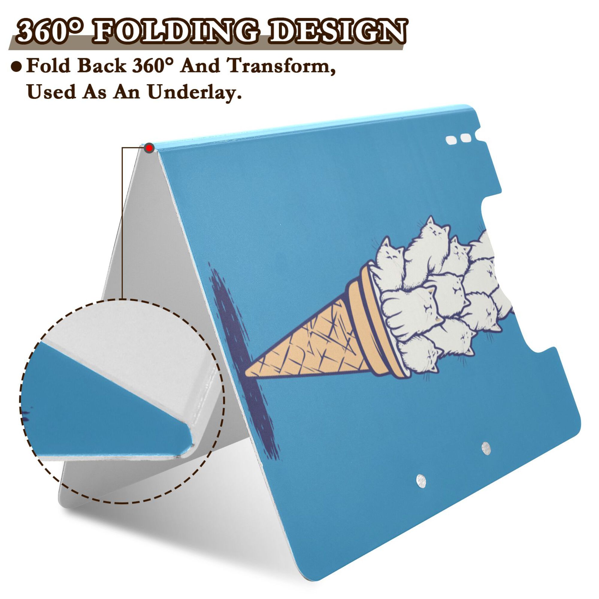 FORMRS A4 Clipboard Folder with Pen Holder Horizontal Foldable School Office Binder, Ice Cream Cat