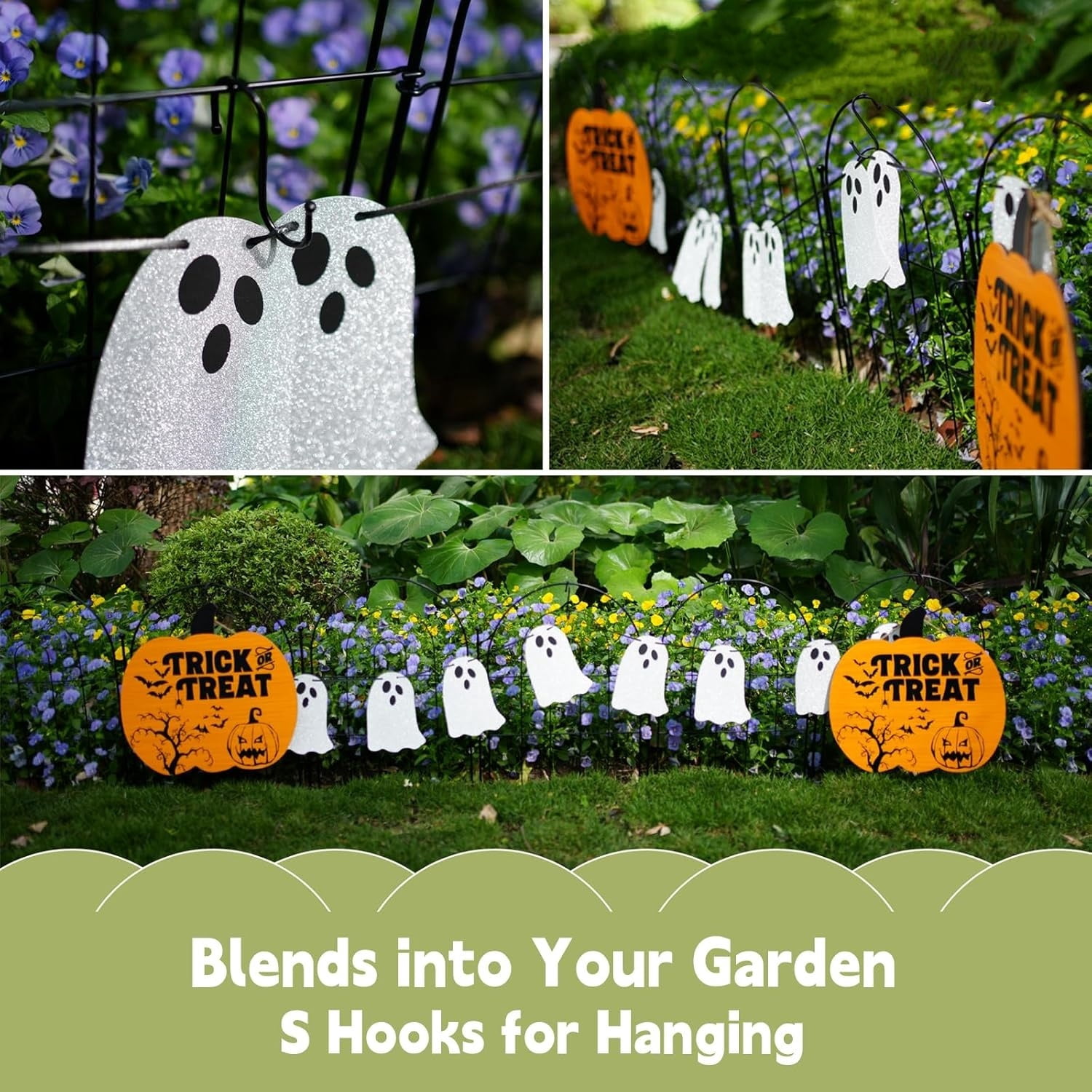 Garden Fence Panels, 17 in (High) x 20 ft (Long) Flower Bed Fencing for Small Animal Barrier, 19 Pcs Metal Decorative Fences Border with Hooks