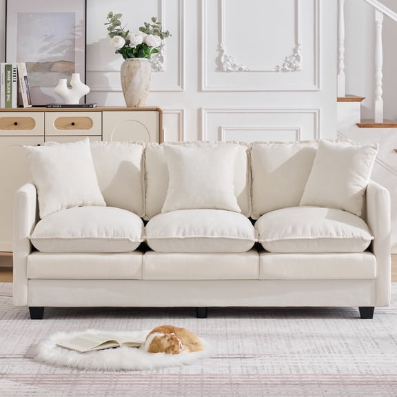 71.7" Cloud Sofa, Modern 3-Seater Couch with Deep Seat, Soft Chenille Upholstery & 3 Throw Pillows