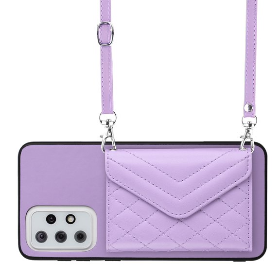 Allytech Galaxy A33 5G Wallet Case with Shoulder Strap, Luxury PU Leather RFID Blocking Protectve Anti-Scratch Bumper Cards Slots Magnetic Closure Phone Case Cover for Samsung Galaxy A33 5G, Purple