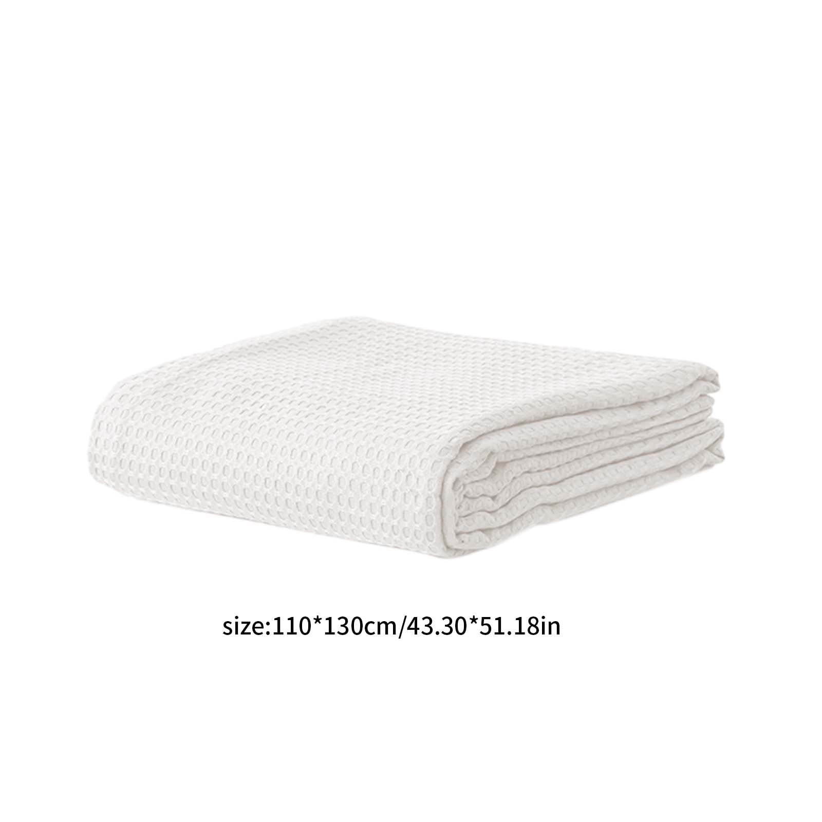 Loyerfyivos Cotton Blankets Queen Size for Bed - Waffle Weave Blankets for Summer, Lightweight and Breathable Soft Woven Blankets for Spring, White, 43.31x51.18in (White)