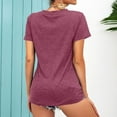 thumbnail image 2 of Blusa informal de verano color burdeos con cuello redondo y bolsillos con lentejuelas para mujer, 2 of 5