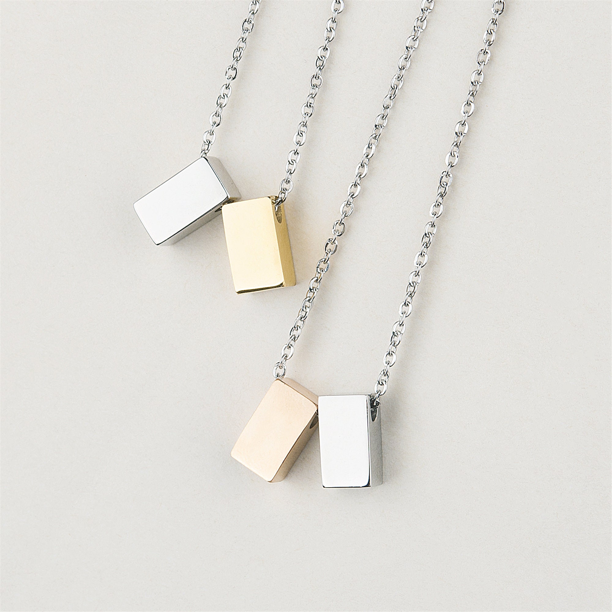 Anavia Sister Necklace, Sister Jewelry Gift, Gift for Sister, Sister Birthday Gift, Anniversary's Day Gift for Her, Double Cubes Pendant Necklace with Wish Card -[1 Silver & 1 Rose Gold] - image 4 of 7