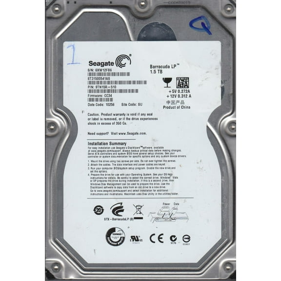 ST31500541AS, 6XW, SU, PN 9TN15R-510, FW CC34, Seagate 1.5TB SATA 3.5 Hard Drive