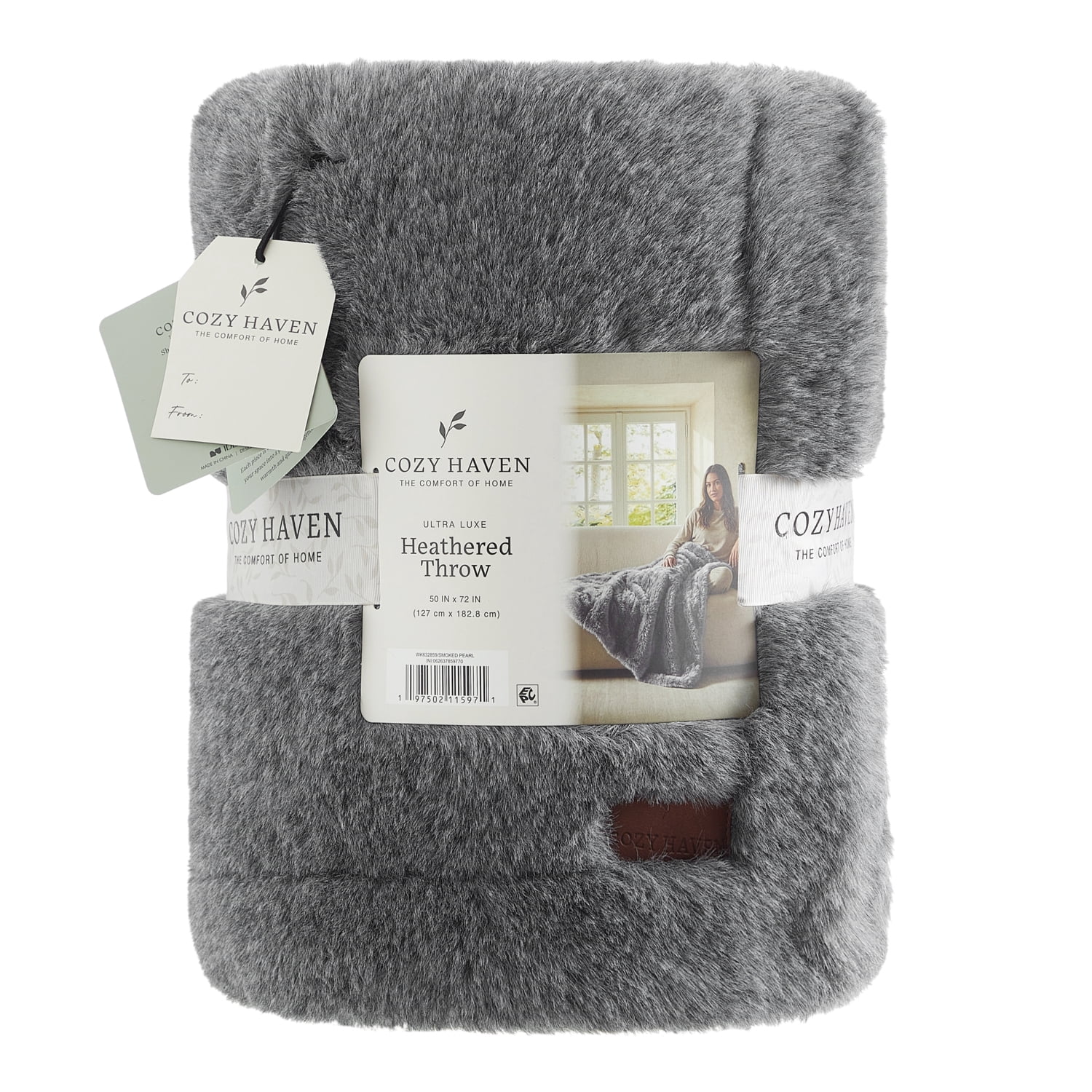 Cozy Haven Luxury Heathered Cationic Faux Fur Oversized Couch Throw Blanket, Grey, 50 x 72 in