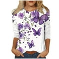 thumbnail image 2 of Viluyesy 3/4 Sleeves T-Shirt Women Round Neck Shirt Tops Loose Blouse Purple Size 3XL, 2 of 5