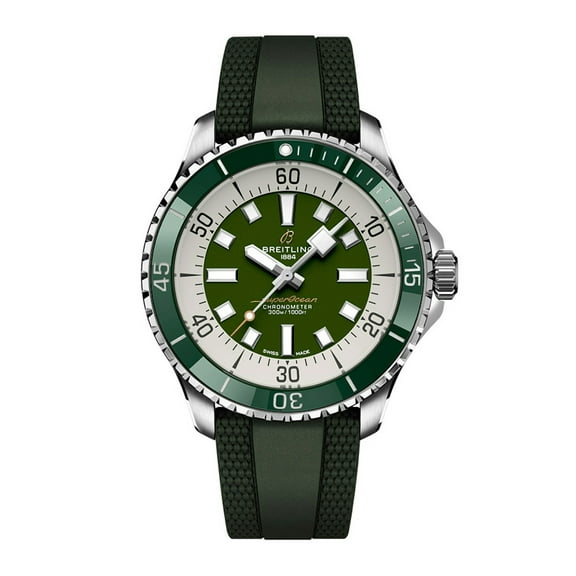 Breitling Superocean Automatic 44 Green Dial Rubber Strap Men's Watch A17376A31L1S1