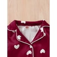 thumbnail image 4 of Conjunto de pijama de satén para bebé niña pequeña, con estampado de corazón, camisa con cuello de solapa y pantalones con cintura elástica, ropa de estar por casa para el día de San Valentín, 4 of 7