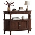 thumbnail image 4 of LKTART Reston Curved Console Table with 2-Door Cabinet and Drawer, Solid Wood Legs Half Moon Entryway Table with Adjustable Shelf, Walnut, 4 of 9