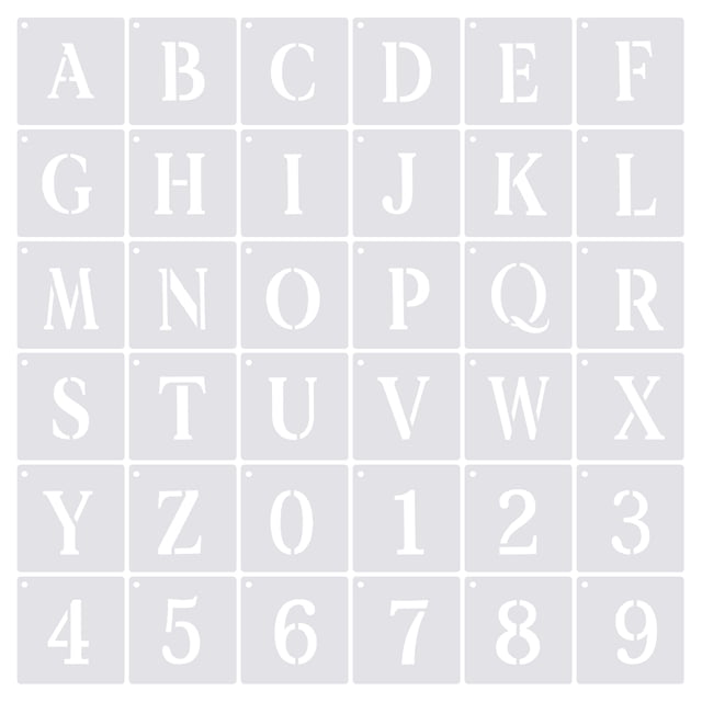 Unique Bargains 6 Inch Letter Number Stencils 5.7' Width Reusable Alphabet Numbers Templates Set with Ring, White 36 Pack