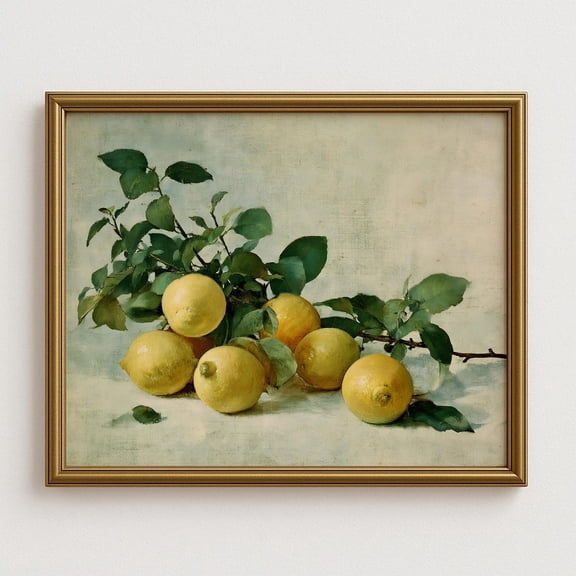 Vintage Lemon Still Life Wall Art, Mediterranean Kitchen Print, Rustic Farmhouse Fruit, Italian Country Home Dã©Cor Home Decor UNFRAMED Poster, Wall Art for Decor, Present, 8x12