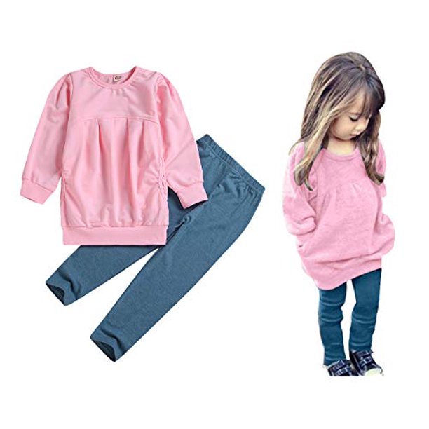 Cm C&M Wodro Ropa Para Niñas Pequeñas Conjunto De Camisetas De Manga Larga Y Pantalones Largos Cálidos De Invierno (Rosa 5-6 Años (130))